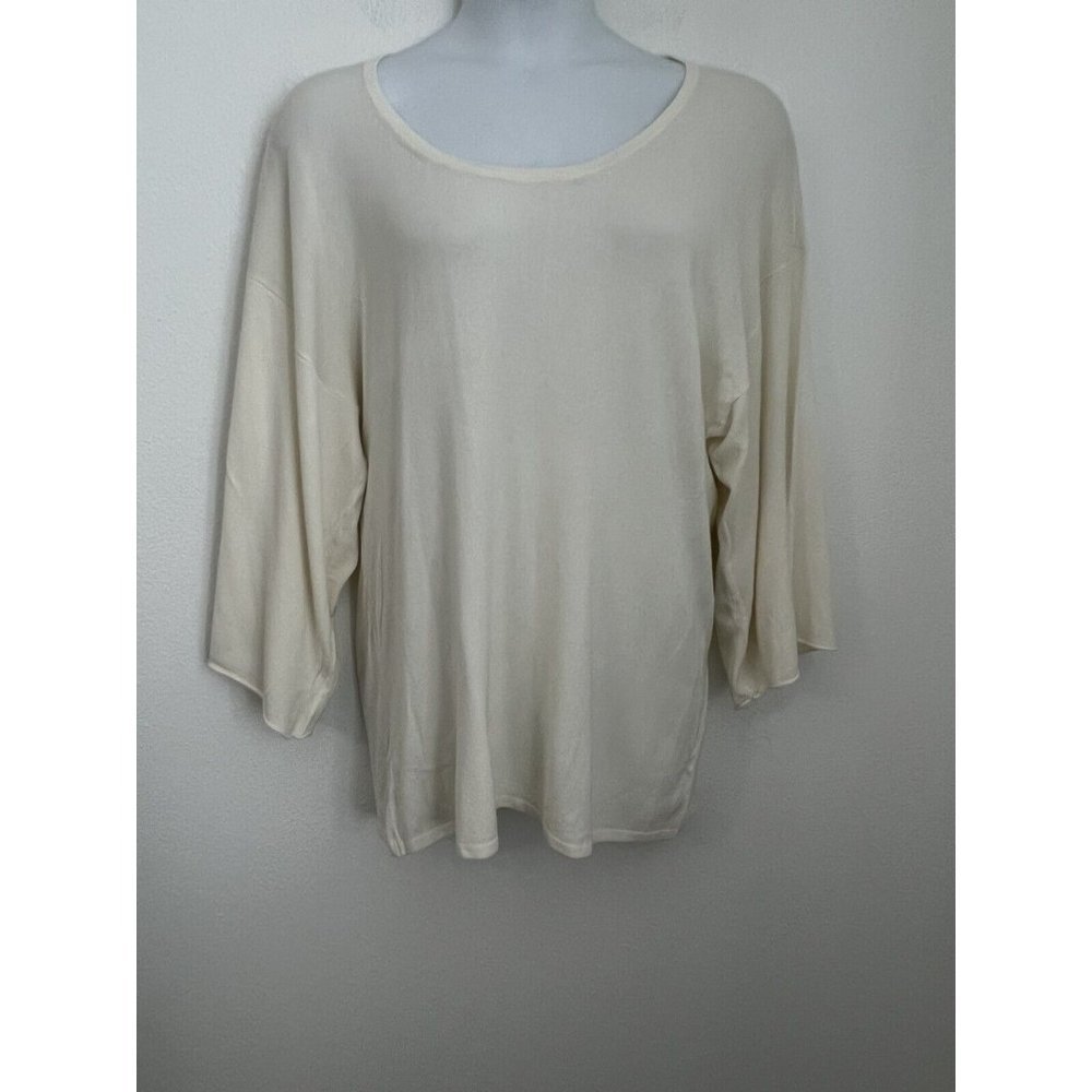 Soft Surroundings Cream Short Sleeve Knit Sweater Size 1X Viscose Spande…